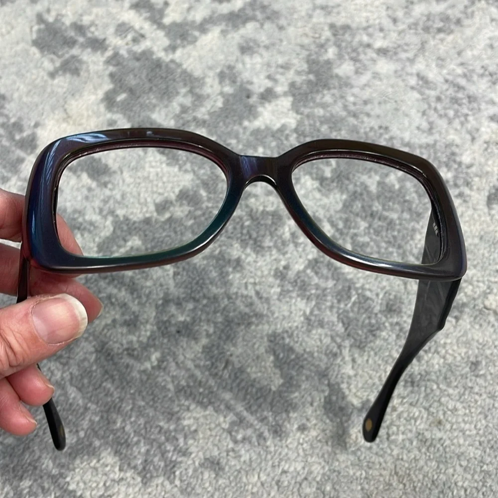Chanel Acetate Quilted CC Glasses Frames Amber Brown Color Change Green Rim